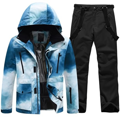 HOTIAN Giacca da sci da Uomo e pantaloni Set, Giacca invernale Calda,Pantaloni Da Sciimpermeabili E Cappotto,per Il Lavoro All'aperto Sci Pesca Equitazione Moto