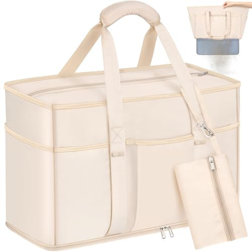 BTNEEU Große Strandtasche Familie mit Reißverschluss XXL Damen Strandtasche Wasserdicht Badetasche Reisetasche Sporttasche Handgepäck Tasche Weekender Bag Schwimmtasche Beach Tote Bag (Beige)