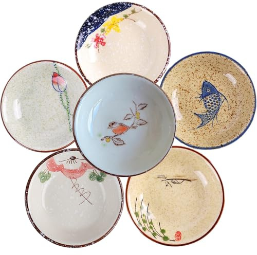 GXIQYL 6 Stück Klein Keramik Dipschalen,Gewürzschalen Klein Soja Saucenschälchen,Dipschälchen,Tapas Schalen Set Snackschalen Dipschalen Set Dipschale Small Bowls für Sushi Snack Öl Soja Sauce