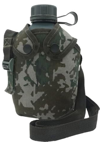 Ruwshuuk Cantina de agua con correa, Armero de botella de agua de aleación | Con cubierta de camuflaje de aluminio botella de agua de aluminio | 1L Suministros de filtración con correa, matraces de