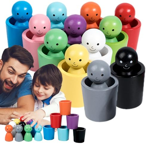 Générique Poupées À Chevilles dans des Gobelets, Gobelets De Tri des Couleurs, Poupées en Bois, Jouets De Tri des Couleurs, Jouets Sensoriels Empilables, Éducatifs pour L'apprentissage des Couleurs