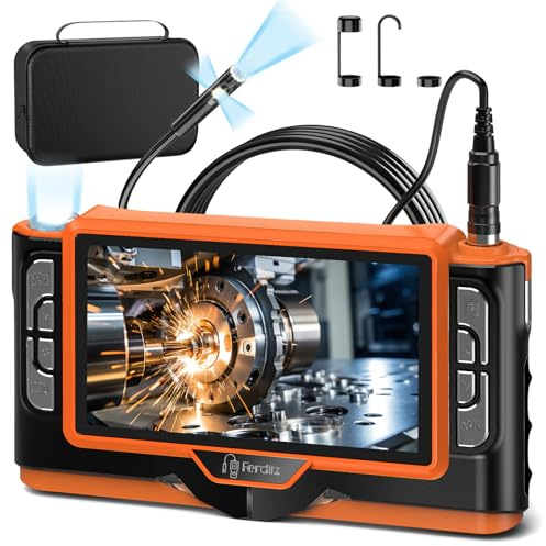 Ferdiiz Camera Endoscopique Écran 7 Pouces Triple Objectif, Camera Inspection Canalisation HD 1920P IP68 Étanche, 8+2 Ajustable LED, pour Inspection Automobile/Plomberie/Mécanique (16,4FT/5M)