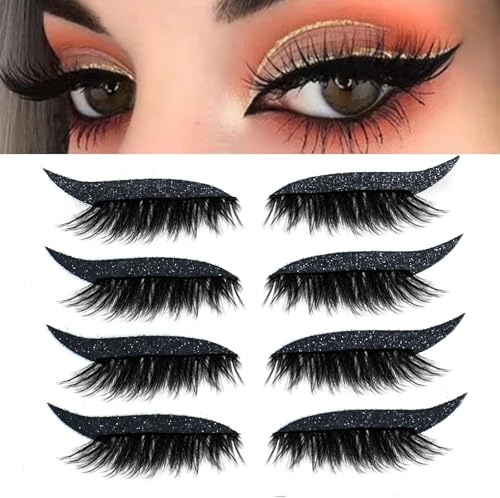 Patch per Ciglia Lazy Eyeshadow, 4 Paia di Ciglia Adesive Finte, Adesivi per Il Trucco 2 In 1 Riutilizzabili for Ombretto, Naturali e Impermeabili for Feste e Balli di Fine Anno(4 pairs of black)