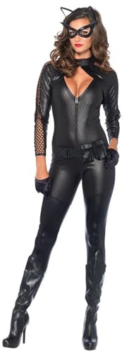 MODSGUE Costume Catwoman Halloween Super-héros Déguisement Couvre-chef + Couvre-yeux + Pull + Ceinture + Gants Cosplay Fête Costume de Carnaval Femme Vêtement Tenue, Noir , S