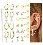 16G/18G/20G Tragus piercing smycken kirurgiskt stål trådlösa platta örhängen guld silver helix ring tragus knopp broskörhängen set push in näsa stud labret snäcka helix piercing smycken, 20G=0.8mm