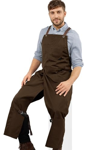 Under NY Sky Pottery Apron, Overlapping Split-Leg, Cross-Back, Twill Brown