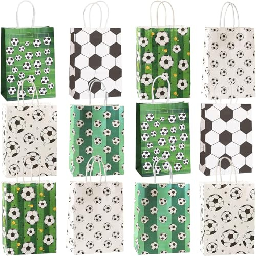 Bikasun 12 bolsas de regalo con asas con motivos de fútbol, bolsas de papel de fútbol para dulces, bolsas de golosinas, bolsas de regalo para fiestas de cumpleaños, verde