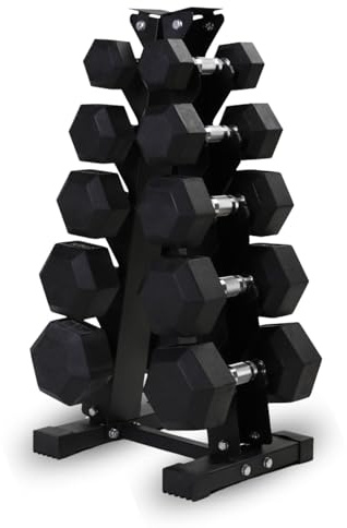 NORTHERN Hex Dumbbell Set 2.5kg-12.5kg with 5-Tier A-Frame Dumbbell Rack - Weight Set & Storage Stand for Home Gym Strength Training
