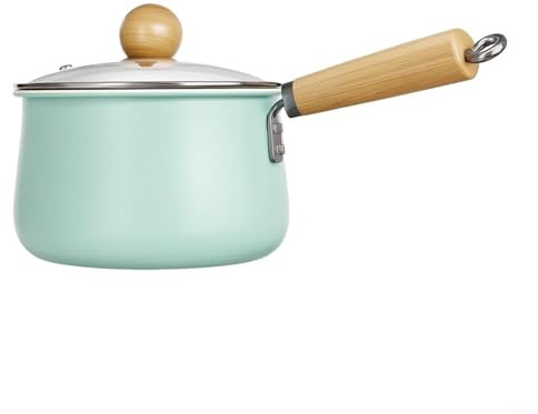 Mjölkgryta av järn med glaslock och trähandtag för spisplattor av alla , för perfekt för matlagning av soppor och gröt, diskmaskinssäker, kompakt 14 cm, grön