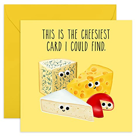 Cute Father's Card - 'Cheesiest Card' - Funny Pun For Him, Dad, Daddy, Pops, Papa, Husband Men - Different Cheeses - Birthday Cards - Comes With Fun Stickers