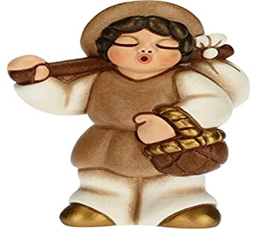 THUN - Statuina Presepe Uomo con Fagotto - Decorazioni Natale Casa - Linea Presepe Classico, Variante Bianca - Ceramica - 6 x 3,8 x 8 h cm