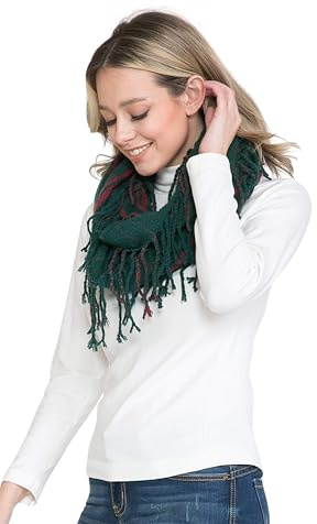 BASICO Warm Knit Scarfs for Women Fall Winter Plaid Infinity Scarf Green Circle Loop Scarves