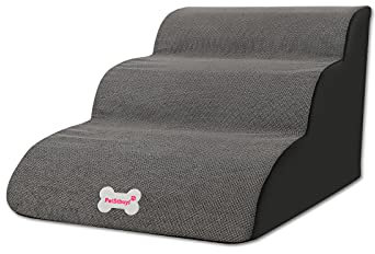 Galatée Haustiertreppe, waschbarer Bezug mit Reißverschluss, abnehmbare Haustierrampe, Schwamm Hundetreppe mit hoher Dichte(3-stufige Haustiertreppe, Grau)