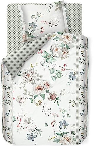 PiP Studio Bettwäsche Tokyo Bouquet White Weiß Blumen Blüten Zweige Motive Gepunktet Perkal Wendeoptik, Größe:200 cm x 200 cm