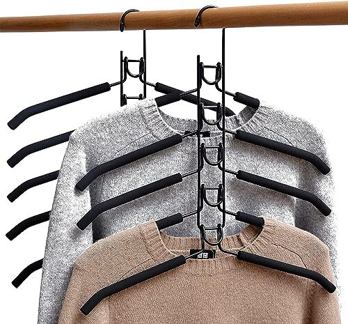 Grucce Appendiabiti Multistrato 5 in 1, Salvaspazio Gruccia Multipla Armadio Appendiabiti Antiscivolo Metallo Spugna Deposito per Camicie (Nero 2 set)