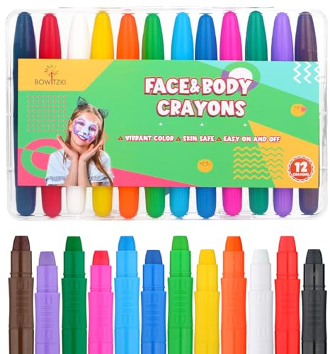 Bowitzki 12 Color Face Painting Kit Twistable Face Paint Marker Sticks Temporary Water Based Face Paint Crayons Hair Color Dye for Kids Body Makeup Belly Painting Adults With Box