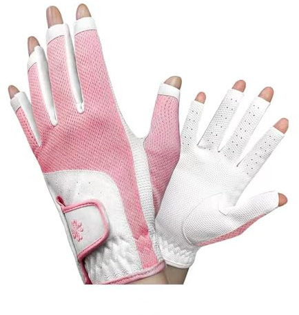CINGHI LUSSO golfhandskar för vuxna, fingerlösa golfhandskar för kvinnor, elastiskt lycra-tyg, sommar andningsbar golfhandske för damer ett par vänster- och högerhänder -18-21 (rosa, 19)