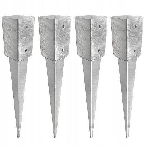 Douille de Sol à Enfoncer Galvanisée - Support en Acier pour Poteau en Bois Carré - Ancrage au Sol (4, 100 x 100 x 750)