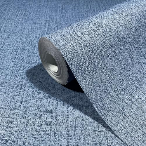 marburg Papier peint bleu uni textile moderne pour salon, chambre à coucher, fabriqué en Allemagne, 10,05 x 0,53 m