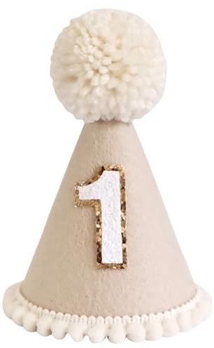 Yoolhamy Gorra cumpleaños 1 año infantil Sombrero de primer cumpleaños para bebés niñas y niños sombrero bohemio de primer cumpleaños corona de un cumpleaños decoración cónica (Khaki)