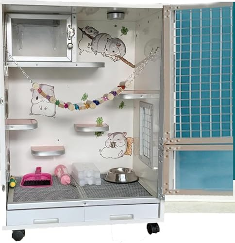 Grande gabbia per cincillà - 61 cm gabbia trasparente per porcellini d'India e ratti con filo di acciaio resistente, porte, vassoio rimovibile e accessori - habitat per piccoli animali per gabbia per