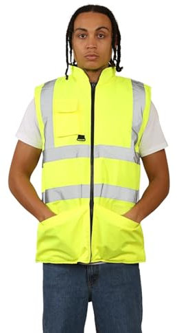 Hamishkane® Hi Vis-väst för män fleecefodrad, vändbar Hi Vis-kroppsvärmare för män, arbetskläder – ärmlös säkerhetsväst med hög synlighet med två fickor pennhållare nyckelögla och reflekterande tejp,