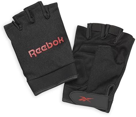 Reebok Classic Fingerless Gloves (Black/Red, Small), Lightweight Fitness & Weight Lifting Gloves for Training, Crossfit, Cycling & Home Gym Exercise, Breathable Workout Gloves for Men & Women