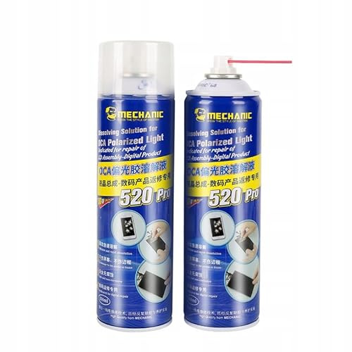 Mechanic 520 Pro Spray – Solvant Professionnel OCA LCD 550 ml | Action Rapide, Non Corrosif | Pour Réparation Écrans Smartphone Tablette | Nettoyant Électronique