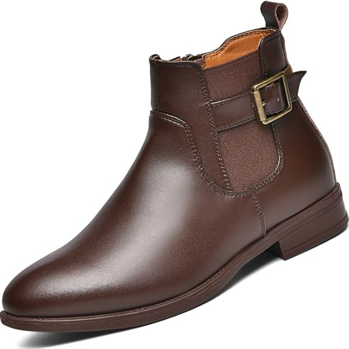 Lvptsh Women’s Classic Ankle Boots Side Zipper Leather Chelsea Boots Ladies Walking Booties Low Heel Casual Comfortable Short Booties,DarkBrown,EU40