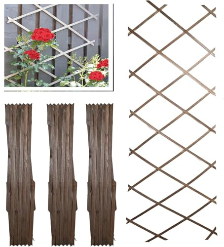 PRADICHI Wooden Expandable Pack of 3 Trellis for Climbing Plants – Garden Wall Trellis Fence Panels for Outdoor & Indoor Decoration, Partition & Plant Support (Oak Wood, 180cm x 60cm (3 Pack)