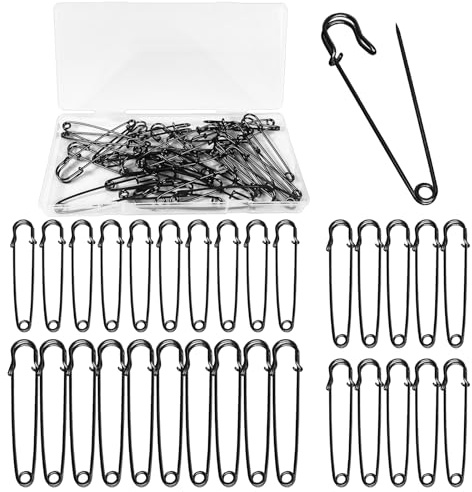Redamancy 30 Stück Große Sicherheitsnadeln, Heavy Duty Sicherheitsnadel, 70mm,60mm,50mm Rostfreier Stahl Heavy Duty, Sicherheitsnadeln Schwarz, Stark für Decken, Strickzeug, Schmuck und Handarbeiten