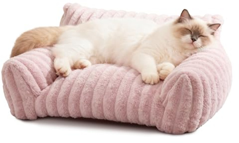 DOLLGIFT Cat Sofa Beds for indoor Cats - 60x45cm, Cat Couch with Removable Machine Washable Cover, Fluffy Faux Rabbit Fur Pet Sofa for Cats Small Dog Puppy Kitten, Pink S