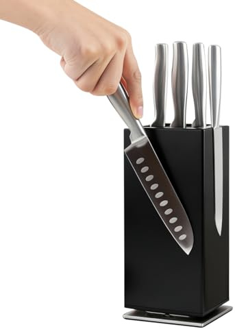 Ceppo portacoltelli magnetico in legno, girevole a 360°, universale, con calamite ultra potenti a quattro lati, setole rimovibili per piano di lavoro della cucina