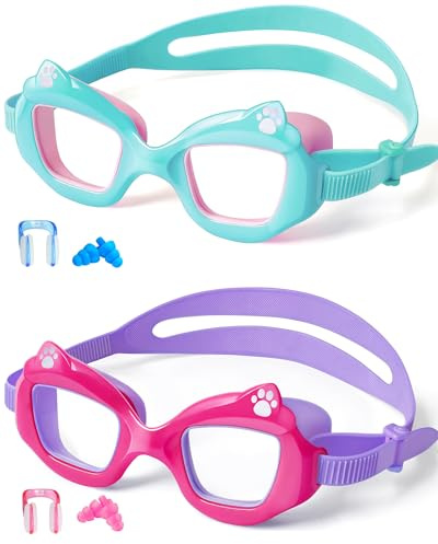 EverSport Kids Swim Goggles 2 Pack, Anti-Fog, Leakproof, UV Protection 180° Clear Wide View No-Pull Strap Water Goggles Pool Swimming Goggles Ages 3-14 6-14 3-6 4-7 8-12 8-14, Boys Girls & Toddler