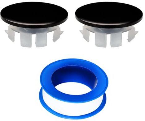 Troppo Pieno Rotondo Copertura per Scolo Lavello, 2 Pezzi, Tappo Troppo Pieno Lavandino, per Scolo Lavello Bagno, Inserto Cucina Sostituzione, con una Bobina di Nastro Ptfe, Nero