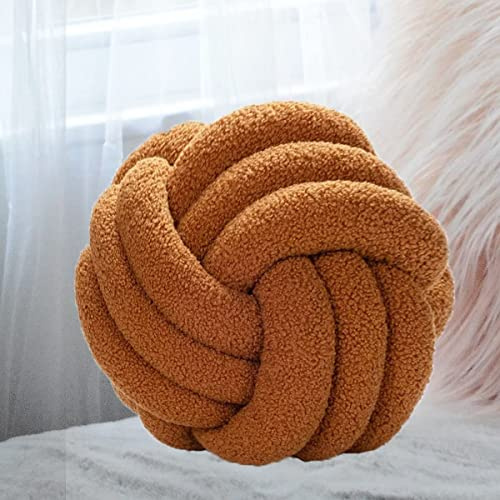 CCXXYGWJ Plysch knutkudde för inredning i sovrum och soffa Mjuk lockig rund kudde för heminredning Karamellfärg 22 cm