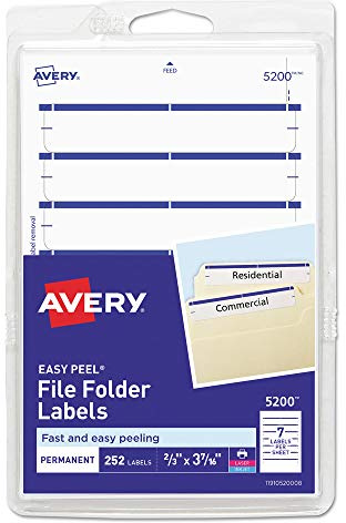 Permanent File Folder Labels, 11/16 x 3 7/16, White/Dark Blue Bar, 252/Pack