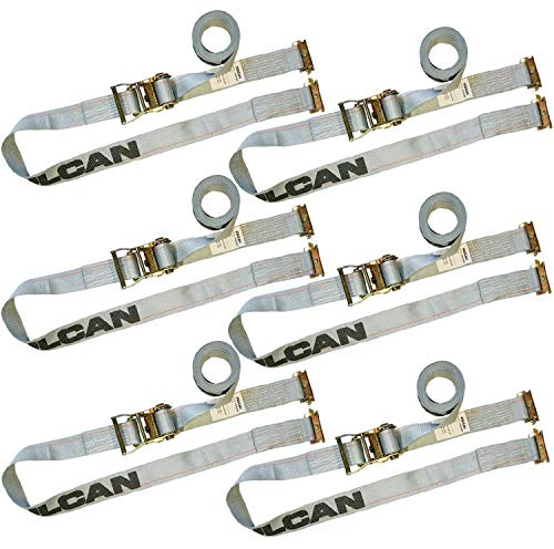 VULCAN Logistic Strap for E Track - Ratchet Style - 16 Foot - 6 Pack - Gray - 1,333 Pound Safe Working Load