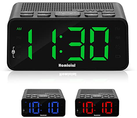 Digital Alarm Clock Radio, Alarm Clocks for Bedrooms with AM/FM Radio, Sleep Timer, Dimmer, Easy Snooze, Battery Backup - 0.6 Green LED Digits