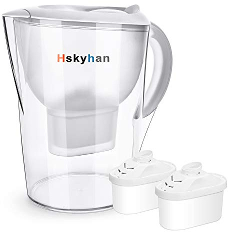 Hskyhan Water Filter Pitcher Alkaline - 3.5 Liters Improve PH, 2 Filters Included, BPA Free, 7 Stage Filteration System to Purifier, White