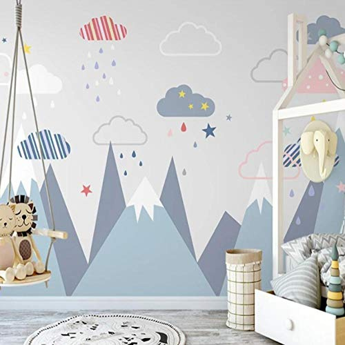 Mural de pared personalizado Habitación infantil 3D Dormitorio de niños y niñas Pico de montaña azul Cielo estrellado Nubes Papel tapiz fotográfico Papel De Parede-200cmx140cm (78.7x55.1inch)