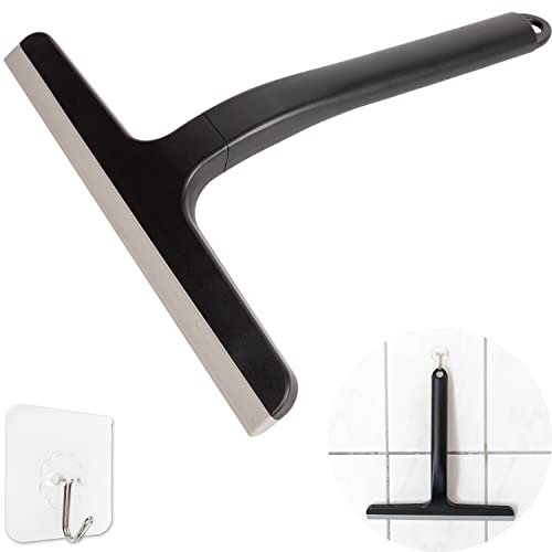 Your Day Mate - Escobilla de Ducha, 23 Cm, 1 Ud. - Rascador de Cristales - Negro - Con Gancho Adhesivo - Rescobilla de Goma para Ducha y Ventana