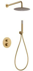 IMEX - Set doccia termostatica da incasso a parete, kit termostatico doccia incasso 2-vie - rubinetteria bagno SERIE LINE oro spazzolato - GTD038/OC