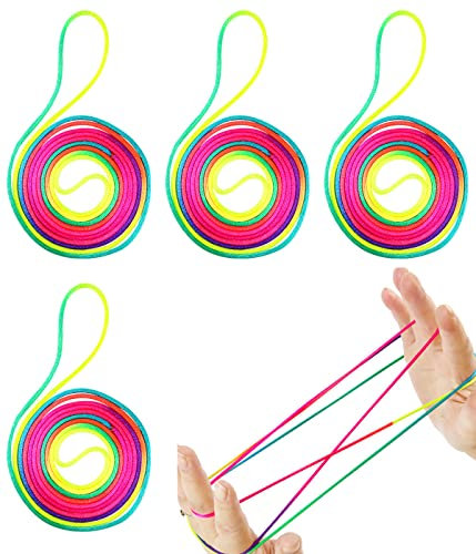 XPEX 4er-Pack Fingergedrehte Saiten - Flexible Regenbogenkordel für Kinder, Jungen und Mädchen Ab 5 Jahren - Ideal Als Kleines Geschenk