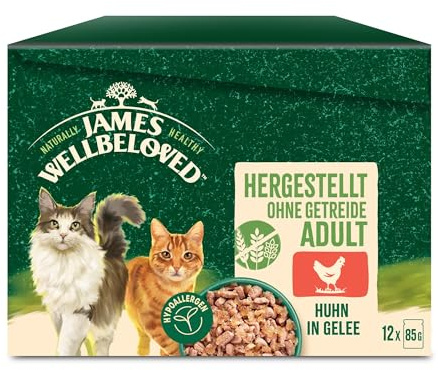 JAMES WELLBELOVED 12 x 85g Katze Portionsbeutel Nassfutter ohne Getreide, Huhn in Gelee