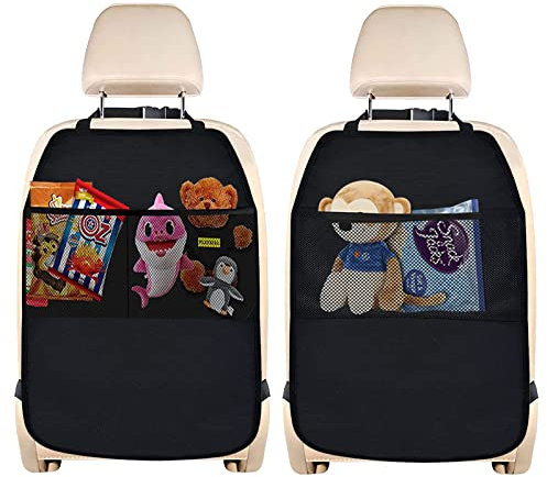 Qooloo 2 Stück Autositz Rückenlehnenschutz, Wasserdichter Rücksitzschoner für Kinder, Autositz Organizer zum Aufbewahren von Kindersachen, Kick-Matten Schutz