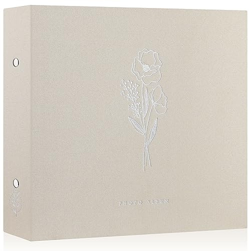 Lanpn 12x12 inch Scrapbook Photo Album, Linen Cover Archival Acid Free Top Load 3 Ring Binder Folder Photo Book 30x30 cm with 30 Plastic Sleeves 60 Pages (Beige)