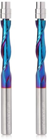 2PCS UP Cut Spiral Flush Trim Router Bit,1/4 Inch Shank 1-1/8 Inch Cutting Length Extra Long 3 Inch OVL,Carbide CNC Router Bit with Nano Coated for Triming (2)