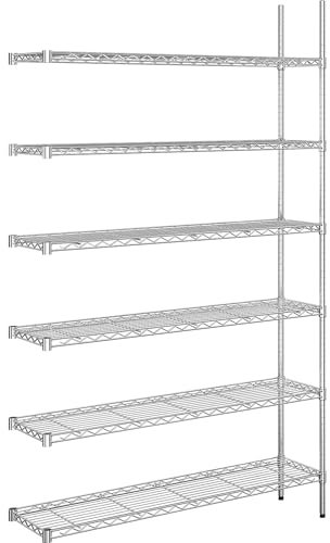 kaiserkraft | Stahldraht-Gitterregal | verchromt | Fachlast 100 kg | BxT 1220 x 360 mm | Anbauregal | Höhe 2180 mm | 6 Fachböden