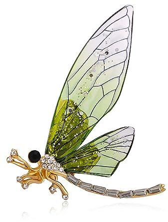 Qiwenr Insekten Brosche Pin, Kristall Brosche Schmuck für Party, Schmetterling Brosche Pins Elegant, Broschen Strass Emaille Anstecknadeln, Tierform Brosche Pins Pin, Tolle Accessoires für Damen(Grün)